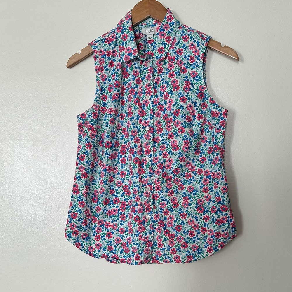 J.Crew Floral Sleeveless Cotton Poplin Button Up Shirt in Signature Fit Size Sm